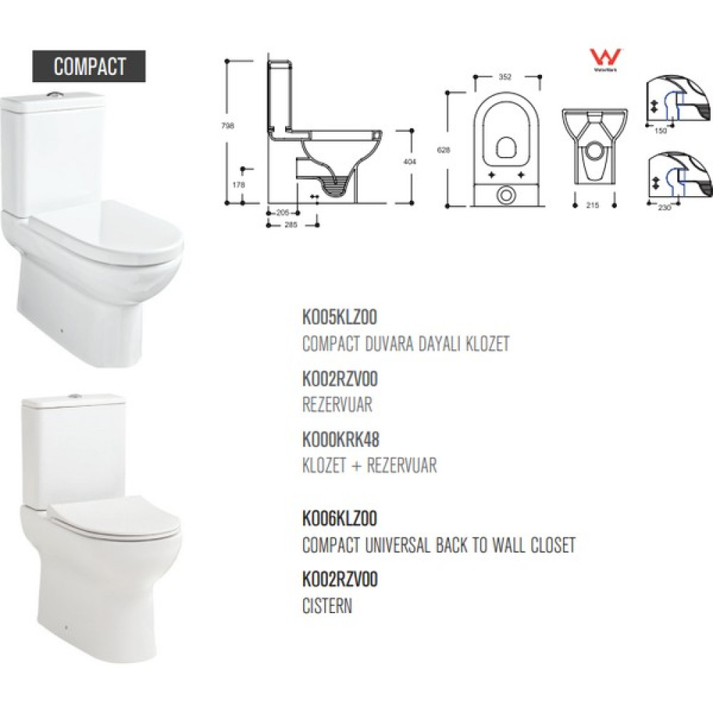 Güral Vit Compact Duvara Sıfır Klozet + Yavaş Kapanan Kapak + Iç Takım - Beyaz Klozet Fiyatı
