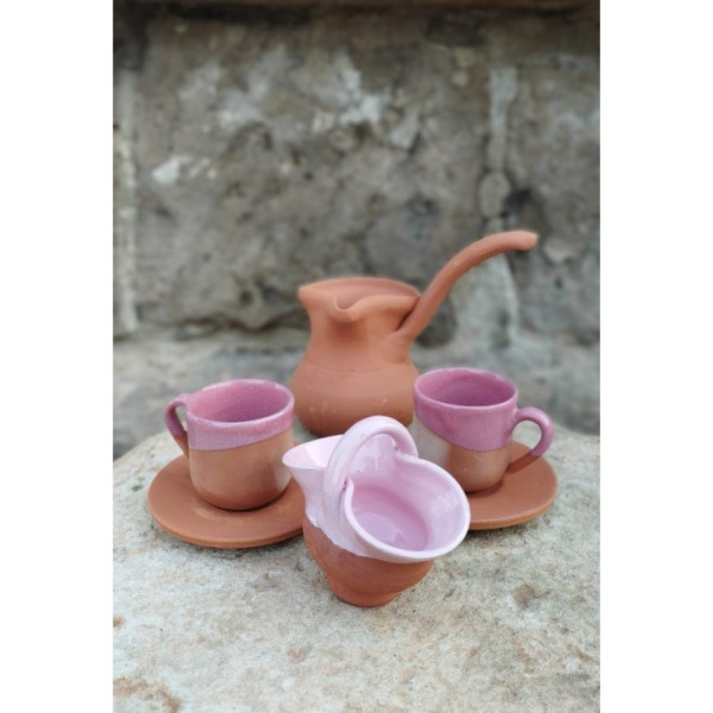 Güray Seramik Ikili Kahve Seti Naturel Türk Kahvesi Seti Hediyelik Kahve Seti Toprak Kahve Fincan Takımı - Pembe Fincan / Bardak / Kahve Takımı Fiyatı