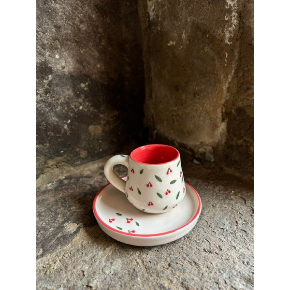 Güray Seramik Kabartma Kiraz Desenli Türk Kahvesi/Espresso Fincan Seti - Kırmızı - Beyaz Fincan / Bardak / Kahve Takımı Fiyatı