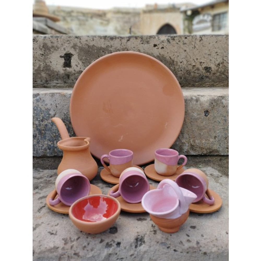 Güray Seramik Naturel Kahve Fincan Seti, Hediyelik Kahve Fincan Seti Uygun Kahve Seti, 9 Parça Fincan Seti - Pembe Fincan / Bardak / Kahve Takımı Fiyatı