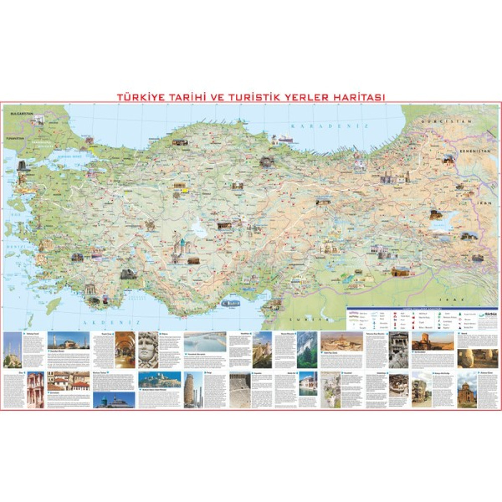 Gürbüz Yayınları Türkiye Tarihi ve Turistik Yerler Haritası 70 x 100 cm Harita & Küre Fiyatı