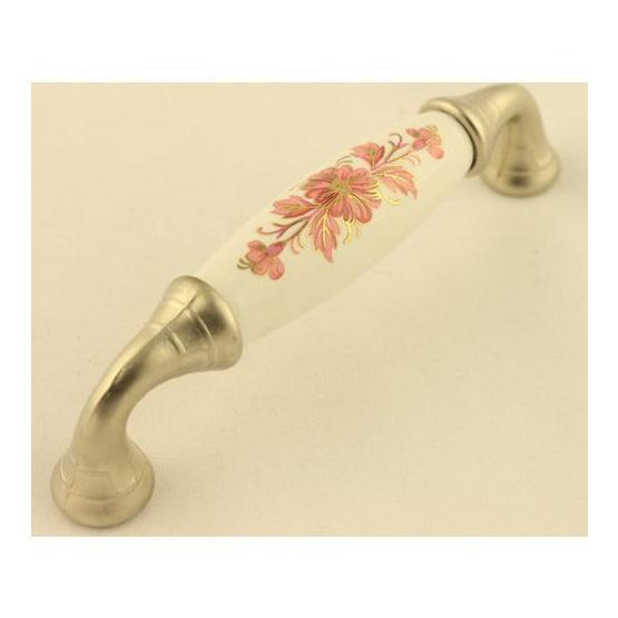 Gürçay 96 mm Saten Pembe Çiçekli Porselen Kulp