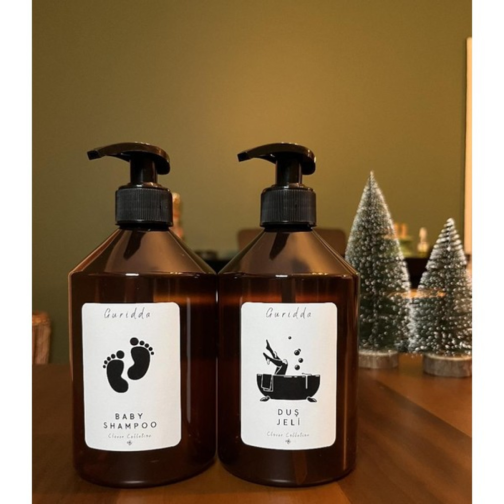 Guridda 2'li Bebek Şampuan Duş Jeli (Baby Shampoo) Etiketli 500 ml Amber Plastik Şişe Sabunluk Fiyatı