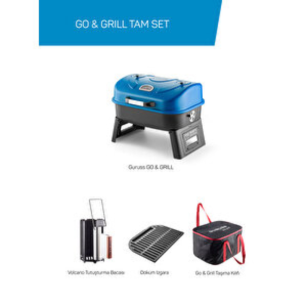 Guruss Go ve Grill Barbekü Mangal Tam Set Mavi̇ Mavi Bahçe Mangalı & Barbekü Fiyatı