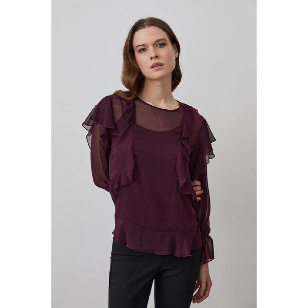 Gusto Volanlı Içi Atletli Şifon Bluz - Bordo Bluz Fiyatı