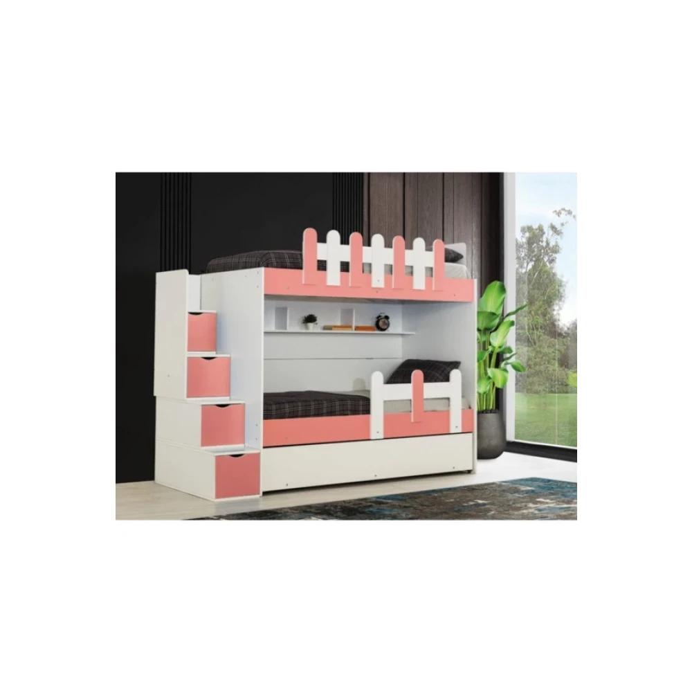 Guven Mobilya Irmak 90X190 Beyaz / Pembe 3 Yatakli Yavrulu Ranza Ranza Fiyatı