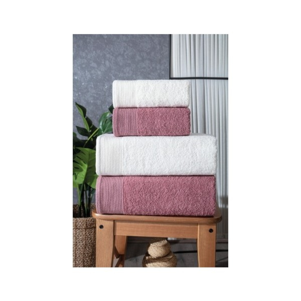 Güvenal Gala 4'lü Banyo Havlusu | Havlu Takımı | Havlu | Havlu Seti I Hamam Seti I Çeyiz Havlusu - Krem - Mürdüm - 70 x 140 cm - 50 x 90 cm El / Yüz Havlusu Fiyatı