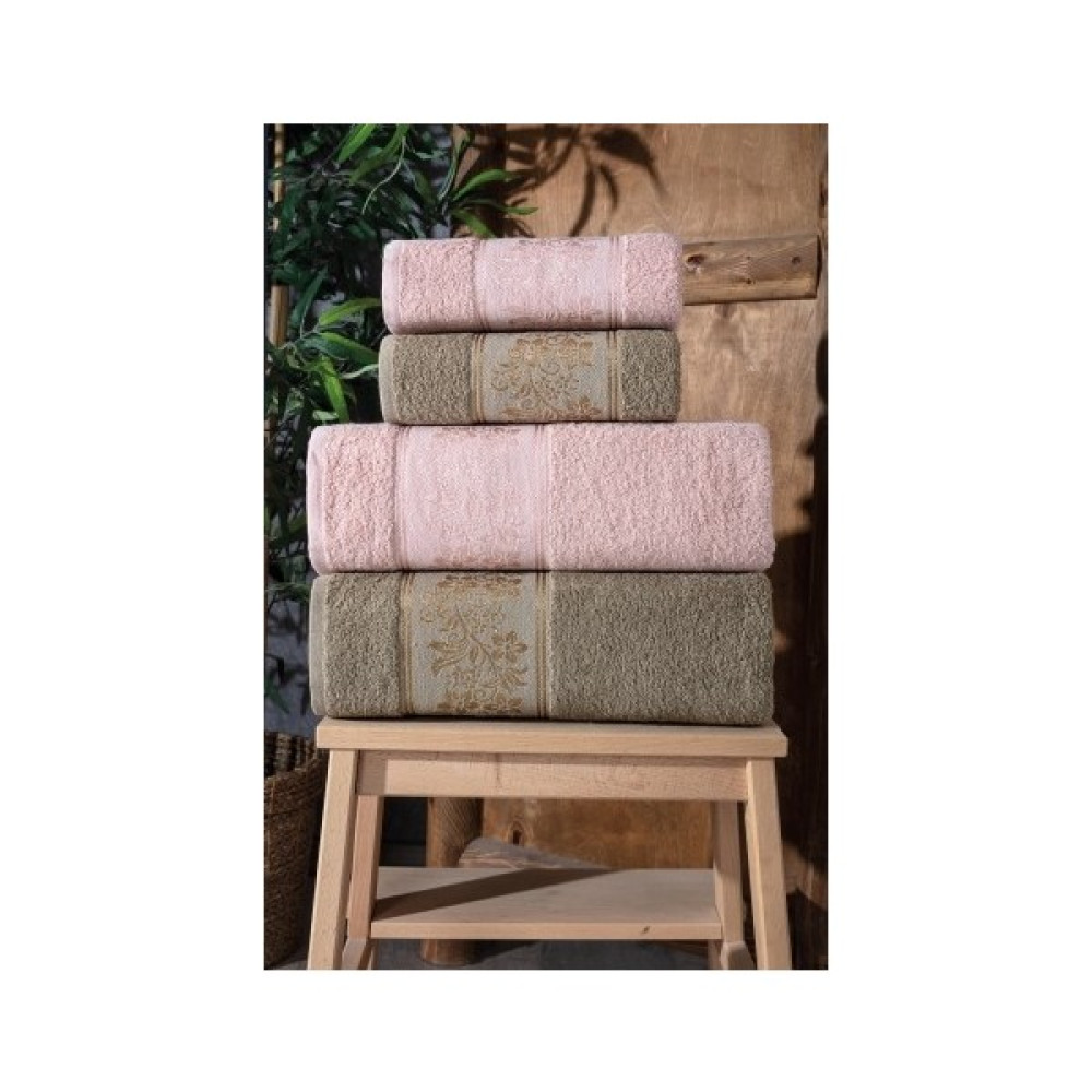 Güvenal Lara Kutulu 4'lü Banyo Havlusu | Havlu Takımı | Havlu | Havlu Seti I Hamam Seti I Çeyiz Havlusu - Kahverengi - Pembe - 70 x 140 cm El / Yüz Havlusu Fiyatı