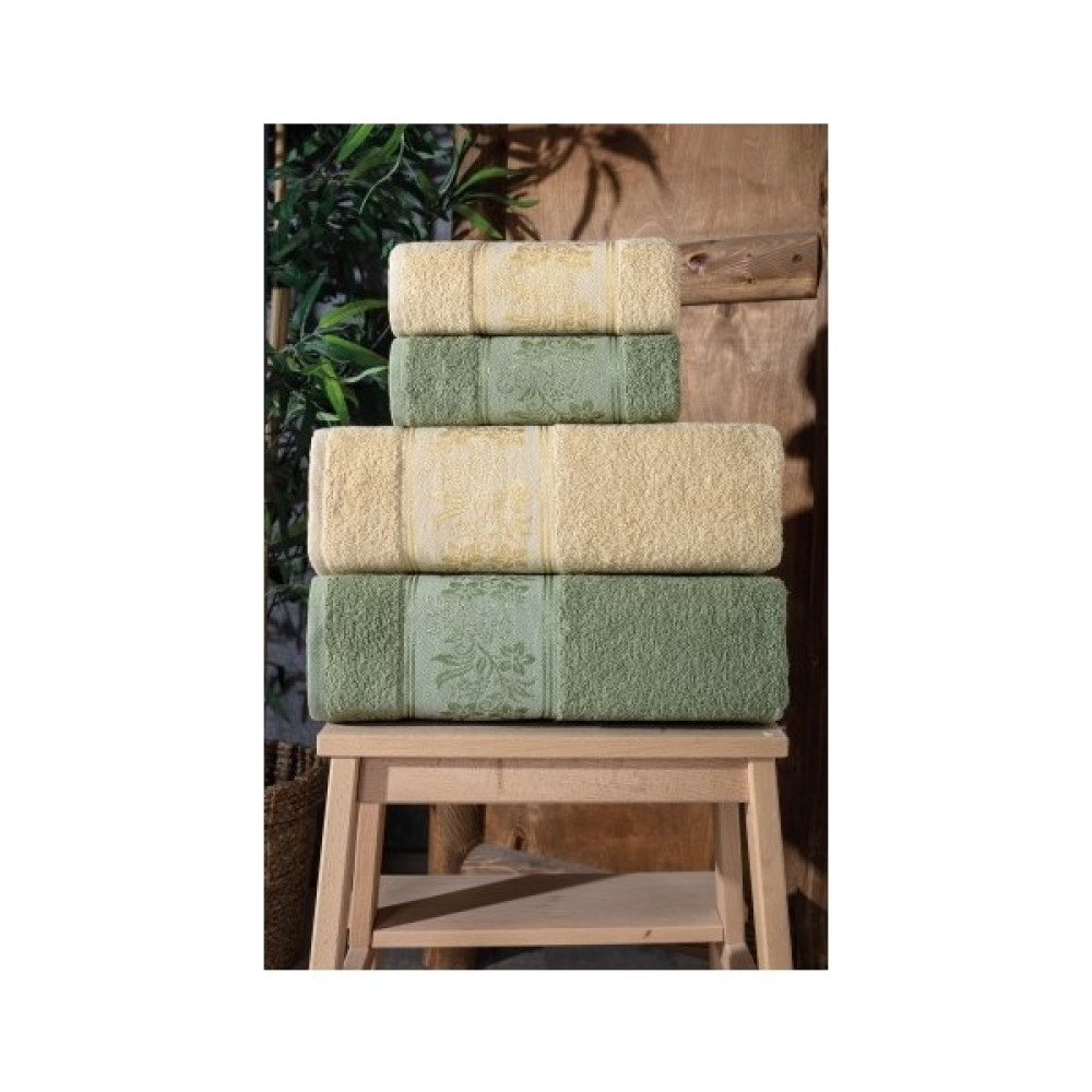 Güvenal Lara Kutulu 4'lü Banyo Havlusu | Havlu Takımı | Havlu | Havlu Seti I Hamam Seti I Çeyiz Havlusu - Sarı - Yeşil - 70 x 140 cm El / Yüz Havlusu Fiyatı