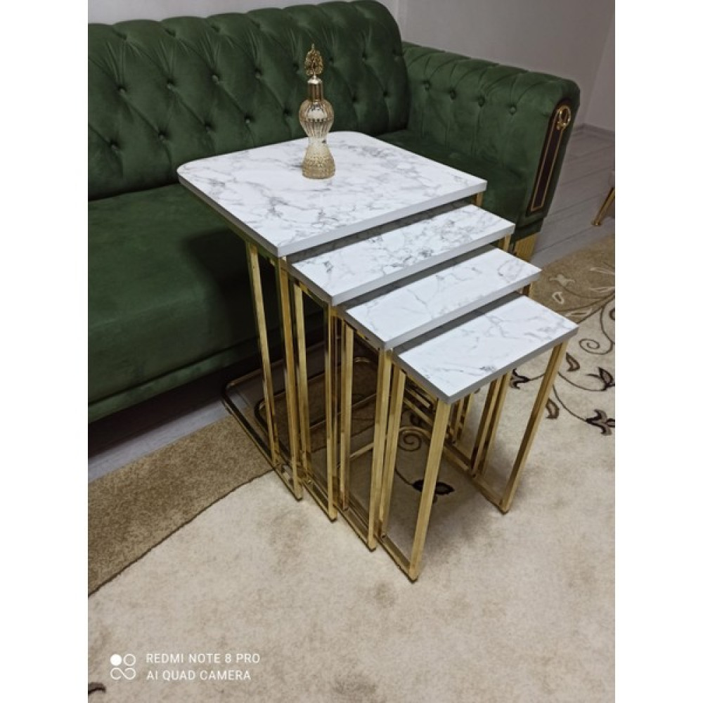 Güvenç C Zigon Sehpa Gold Nikelaj Kaplama Beyaz Mermer Desen 4'lü Zigon Sehpa Fiyatı