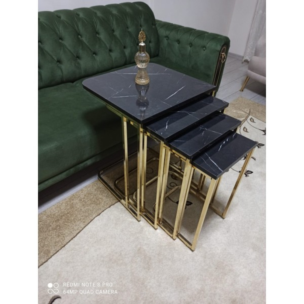 Güvenç C Zigon Sehpa Gold Nikelaj Kaplama Siyah Mermer Desen 4'lü Zigon Sehpa Fiyatı