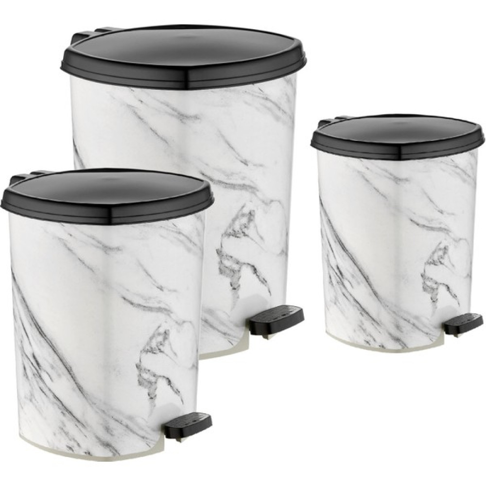 GuvenliPazar 3'lü Set Plastik Beyaz Mermer Desenli Pedallı Çöp Kovası 6/11/20 Litre Çöp Kovaları Fiyatı
