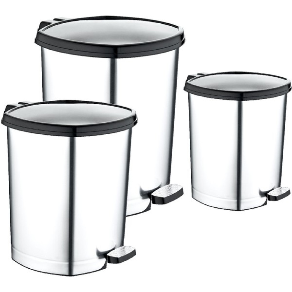 GuvenliPazar 3'lü Set Plastik Pedallı Çöp Kovası 6/11/20 Litre - Gümüş Çöp Kovaları Fiyatı