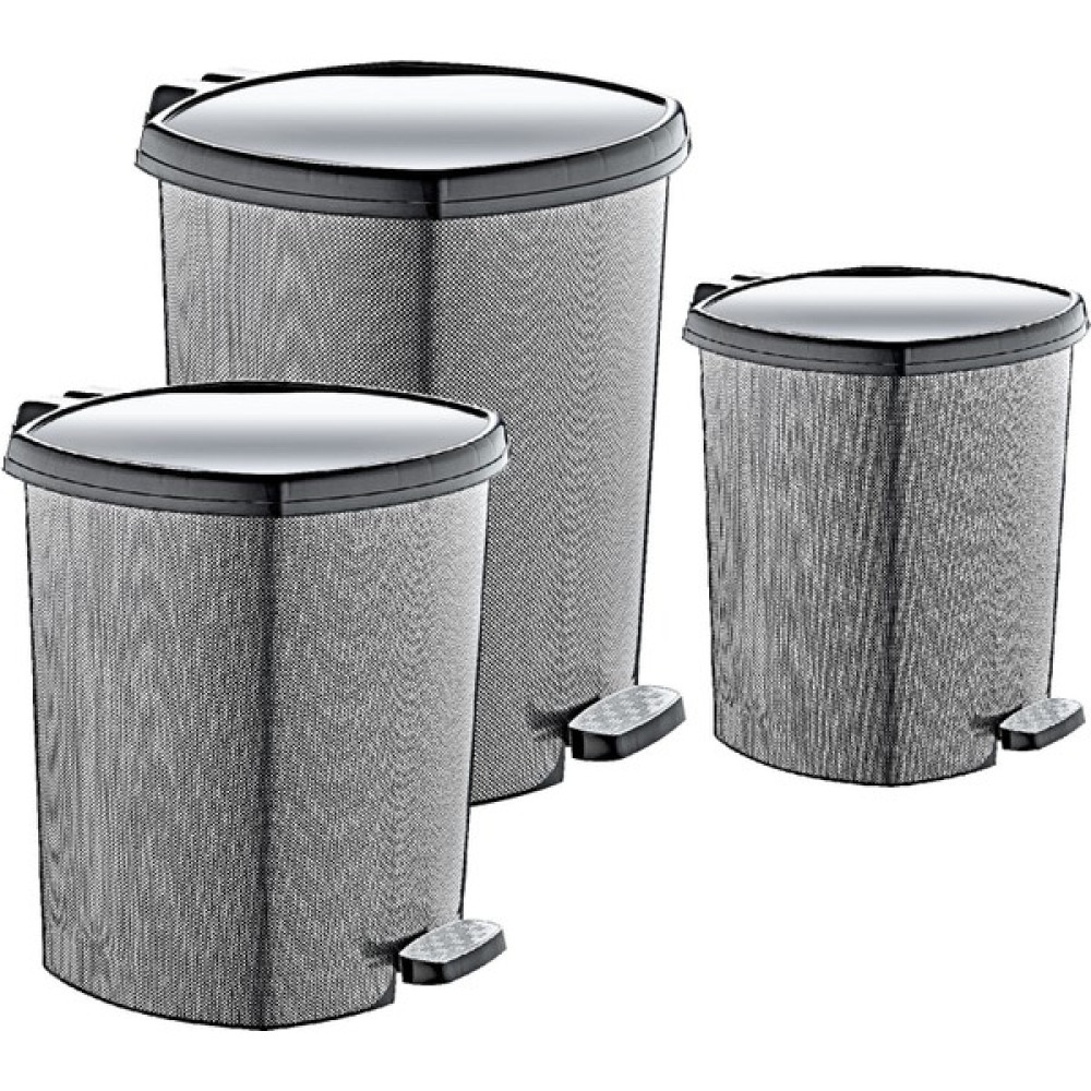 GuvenliPazar 3'lü Set Plastik Siyah Beyaz Karo Desenli Pedallı Çöp Kovası 6/11/20 Litre Çöp Kovaları Fiyatı