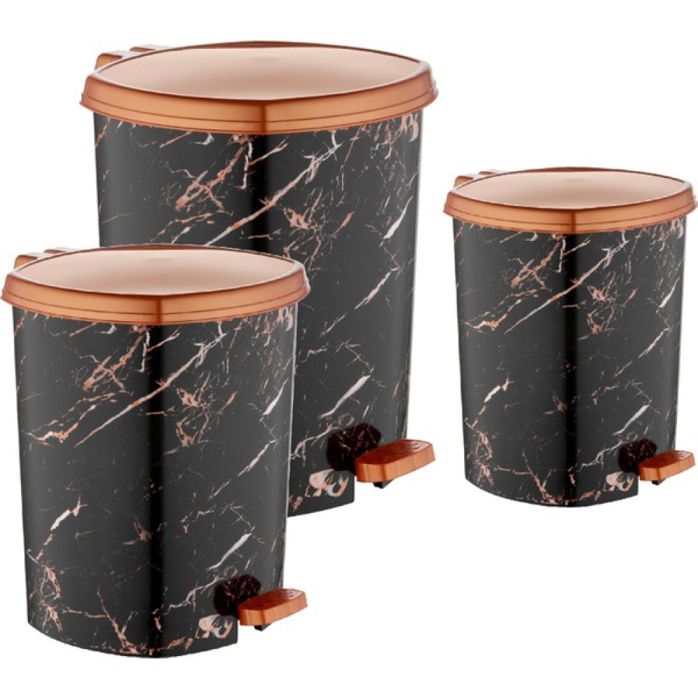 GuvenliPazar 3'lü Set Plastik Siyah Mermer Desenli Pedallı Çöp Kovası 6/11/20 Litre Çöp Kovaları Fiyatı