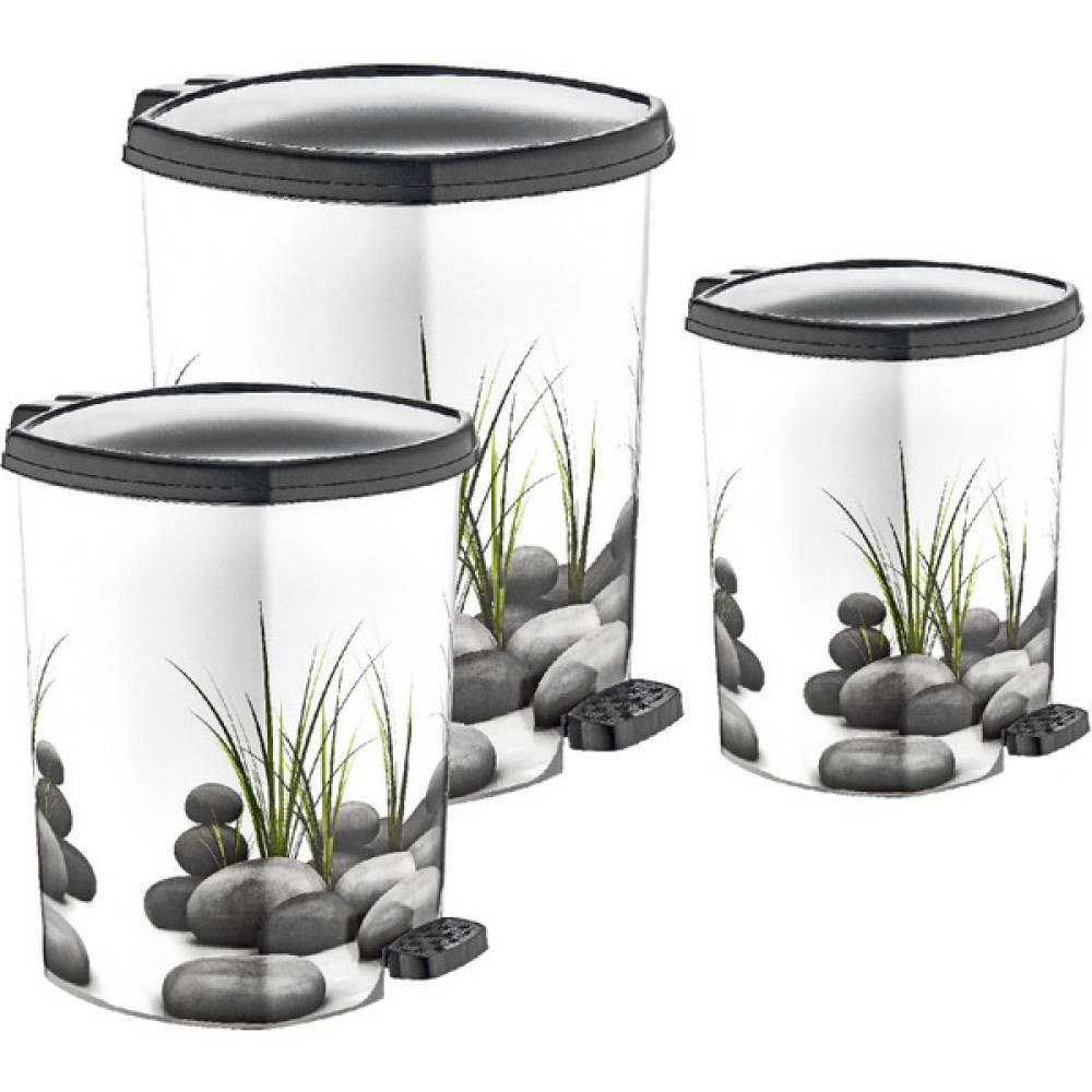 GuvenliPazar 3'lü Set Plastik Taş Görünüm Desenli Pedallı Çöp Kovası 6/11/20 Litre - Beyaz Çöp Kovaları Fiyatı