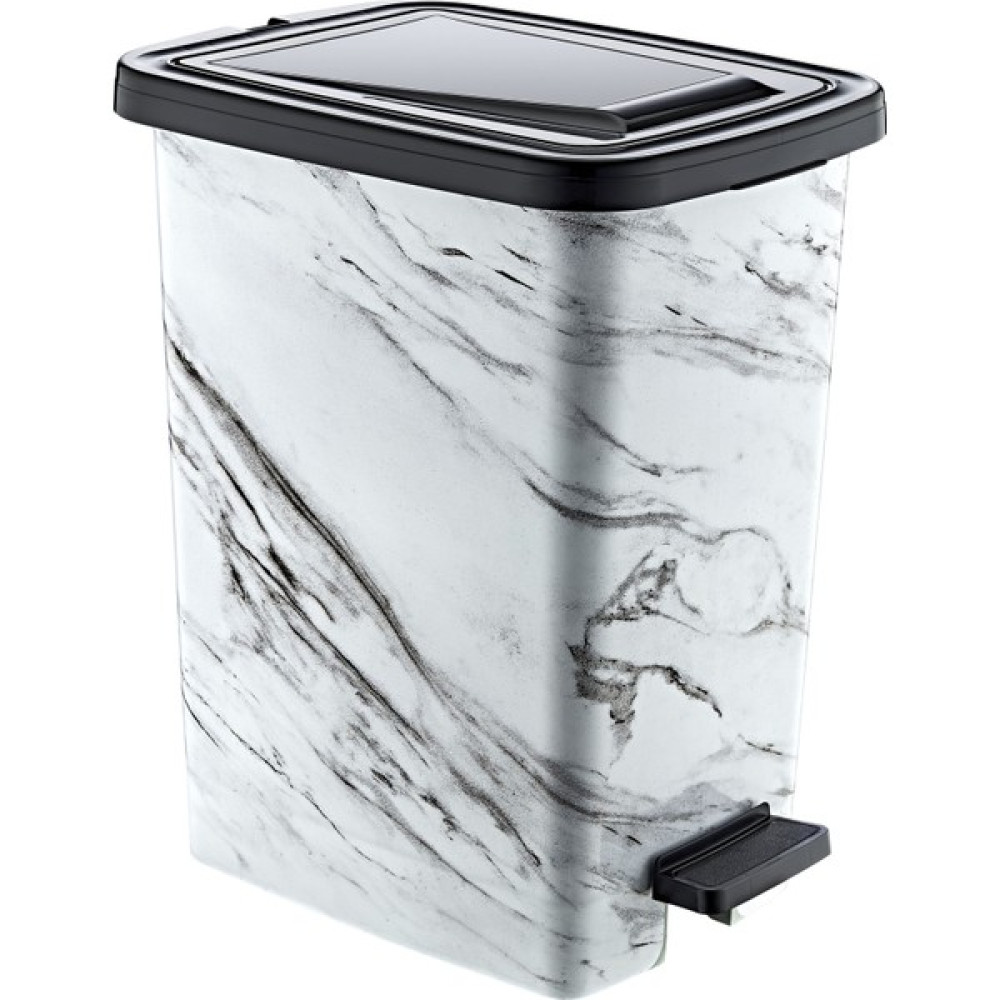 GuvenliPazar Plastik 25 Lt Slim Pedallı Çöp Kovası Beyaz Mermer Desenli (Iç Kovalı) - 39.5 cm x 27.5 cm x 45.3 cm Çöp Kovaları Fiyatı