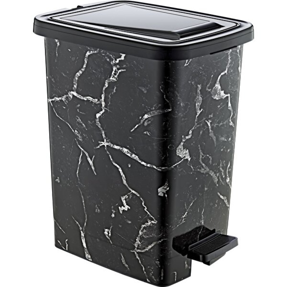 GuvenliPazar Plastik 25 Lt Slim Pedallı Çöp Kovası Siyah Mermer Desenli (Iç Kovalı) - 39.5 cm x 27.5 cm x 45.3 cm Çöp Kovaları Fiyatı