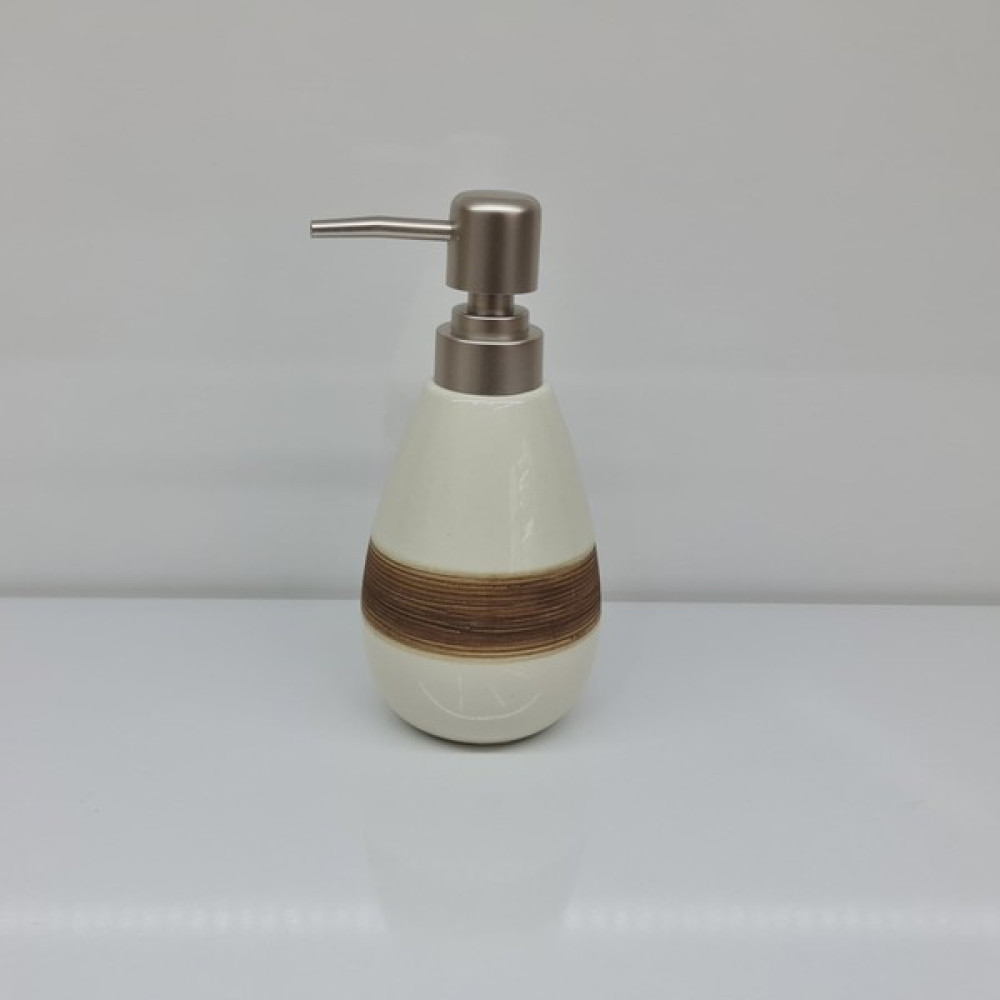 GuvenliPazar Porselen Sıvı Sabunluk Deterjanlık Beyaz Kahverengi Çizgi Desen 220 ml Sabunluk Fiyatı