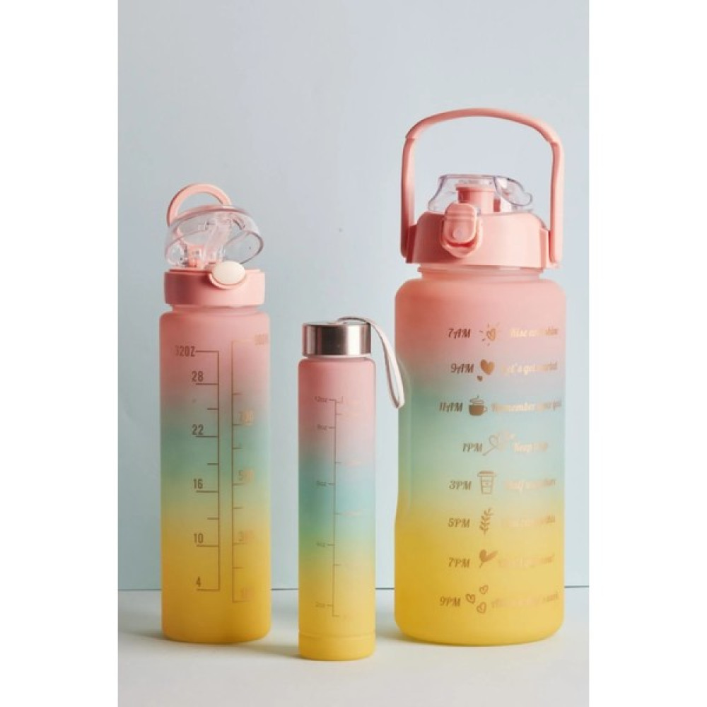 GUVENPLAST HOME CONCEPT Misale Motivasyonel 3'lü Su Matarası Suluk 2lt 900ML 300ML Tritan Sporcu Matara - Krem - Yavruağzı Suluk Fiyatı