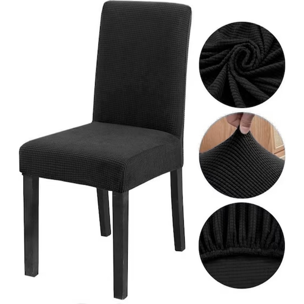 GüzelEvim Tekstil Güzelevim Bambu Sandalye Kılıfı Yıkanabilir Likralı Esnek Lastikli Sandalye Örtüsü - 38 x 56 cm - Siyah Standart Sandalye Fiyatı