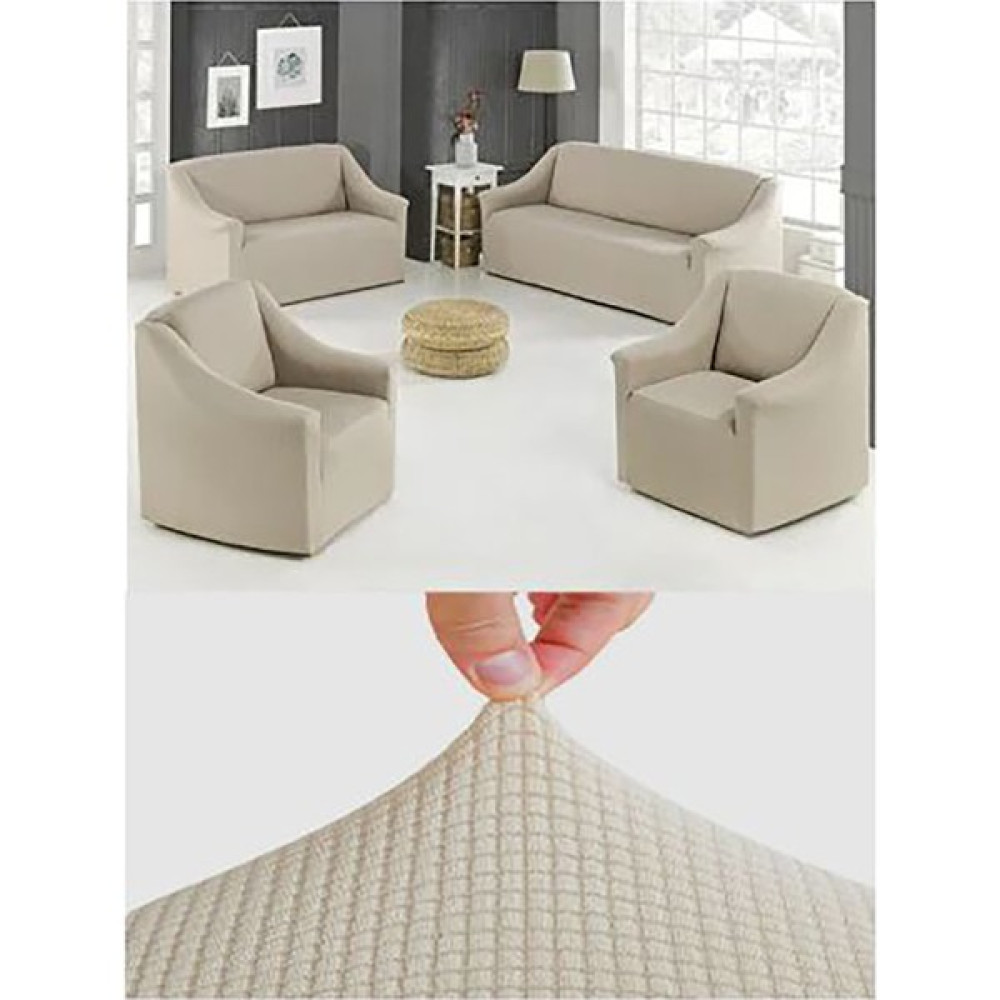 GüzelEvim Tekstil Güzelevim Likralı Pitikare Desen Koltuk Takım Kılıfı 3+2+1+1 Elastik Koltuk Örtü - 180 x 230 cm - Bej Koltuk & Kanepe Örtüsü Fiyatı