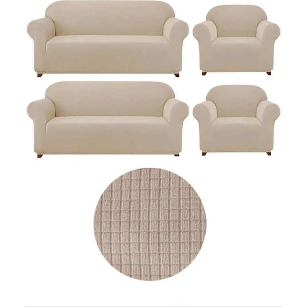 Güzelevim Tekstil Likralı Pitikare Desen Koltuk Takım Kılıfı 3+3+1+1 Elastik Koltuk Örtüsü - 180 x 230 cm - Vizon Koltuk & Kanepe Örtüsü Fiyatı