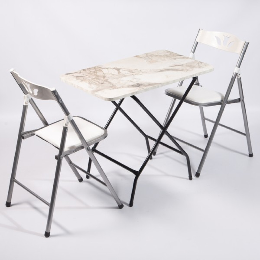 Güzelkan Madeni Eşya 50X80 Beyaz Mermer Desenli Katlanır Masa ve 2 Adet Sandalye Seti 1130 - 50 x 80 cm Masa - Sandalye Seti / Takımı Fiyatı