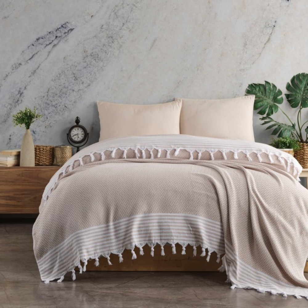 Gvn Home Tekstil Çift Kişilik Pamuklu Pike & Yatak Örtüsü - Bej Pike & Pike Takımı Fiyatı