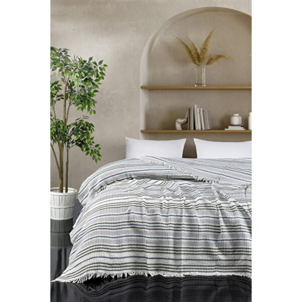 Gvn Home Tekstil Renkli Çizgili Çift Kişilik Pamuklu Pike & Yatak Örtüsü - Açık Mavi Çizgili - 200 x 230 cm Yatak Örtüsü Fiyatı