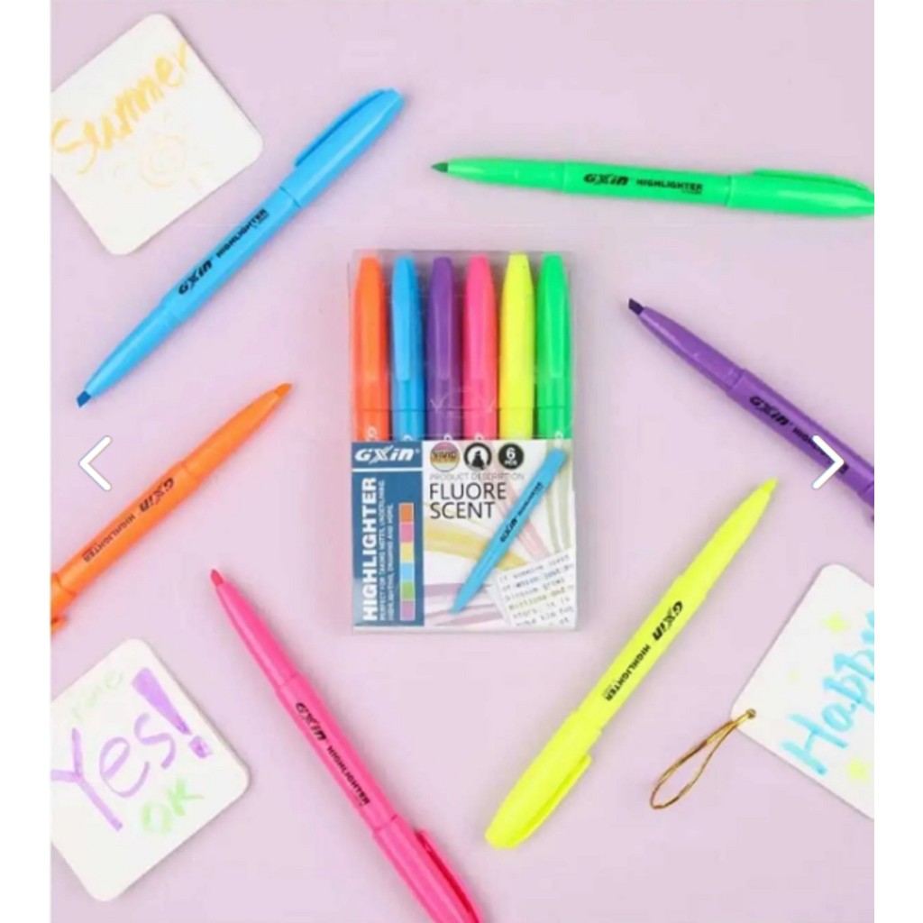 Gxin Fosforlu Kalem 6 Renk Canlı Renkler Yuvarlak Kalem / Highlighter Fluore Scent Fosforlu Kalem Fiyatı