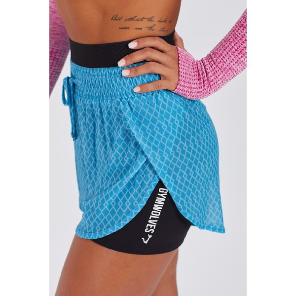 Gymwolves Kadın Spor Şort Iki Konbinasyon Bir Arada Taytlı Spor Şort | Mavi | Comfortable Serisi | Şort & Kapri (Outdoor) Fiyatı