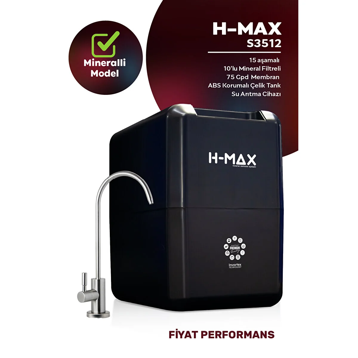 H-MAX 8 Litre 15 Aşama Mineralli 75 Gpd Su Arıtma Cihazı Hmaxs3512 Su Arıtma Cihazı Fiyatı