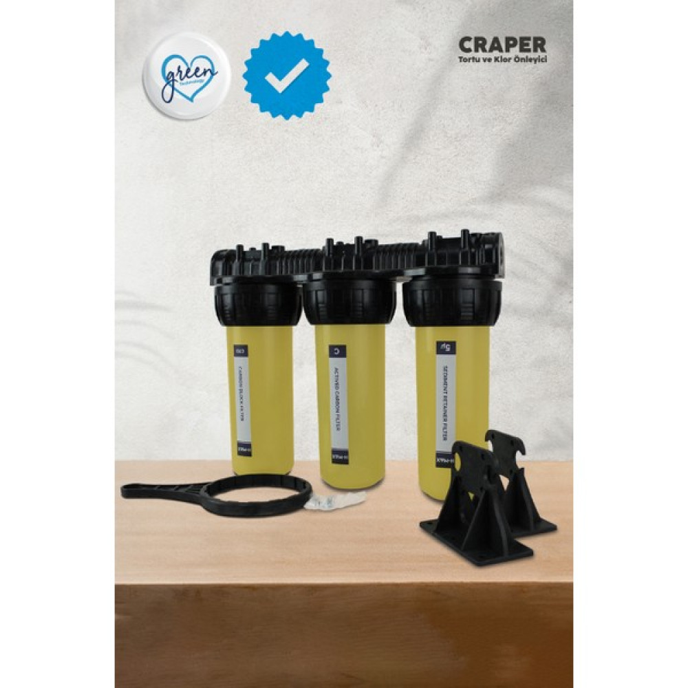 H-Max Craper Tortu ve Klor Önleyici 10 Inç 3lü Daire Girişi Arıtma Cihazı - 0031 - Sarı Bahçe Makinesi Fiyatı