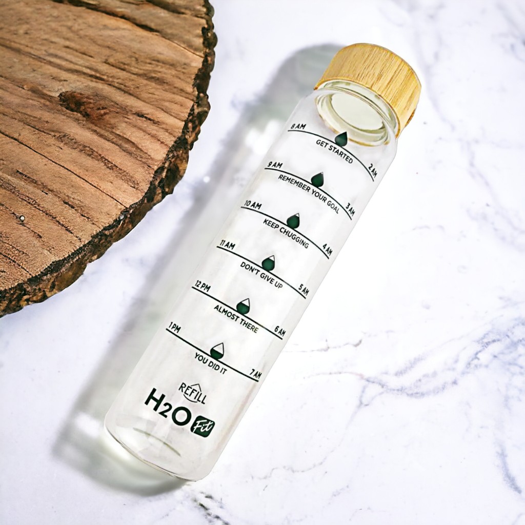 H20 Fit Bambu Kapaklı Borosilikat Cam Matara Içecek Şişesi 1000 ml Diğer Fiyatı