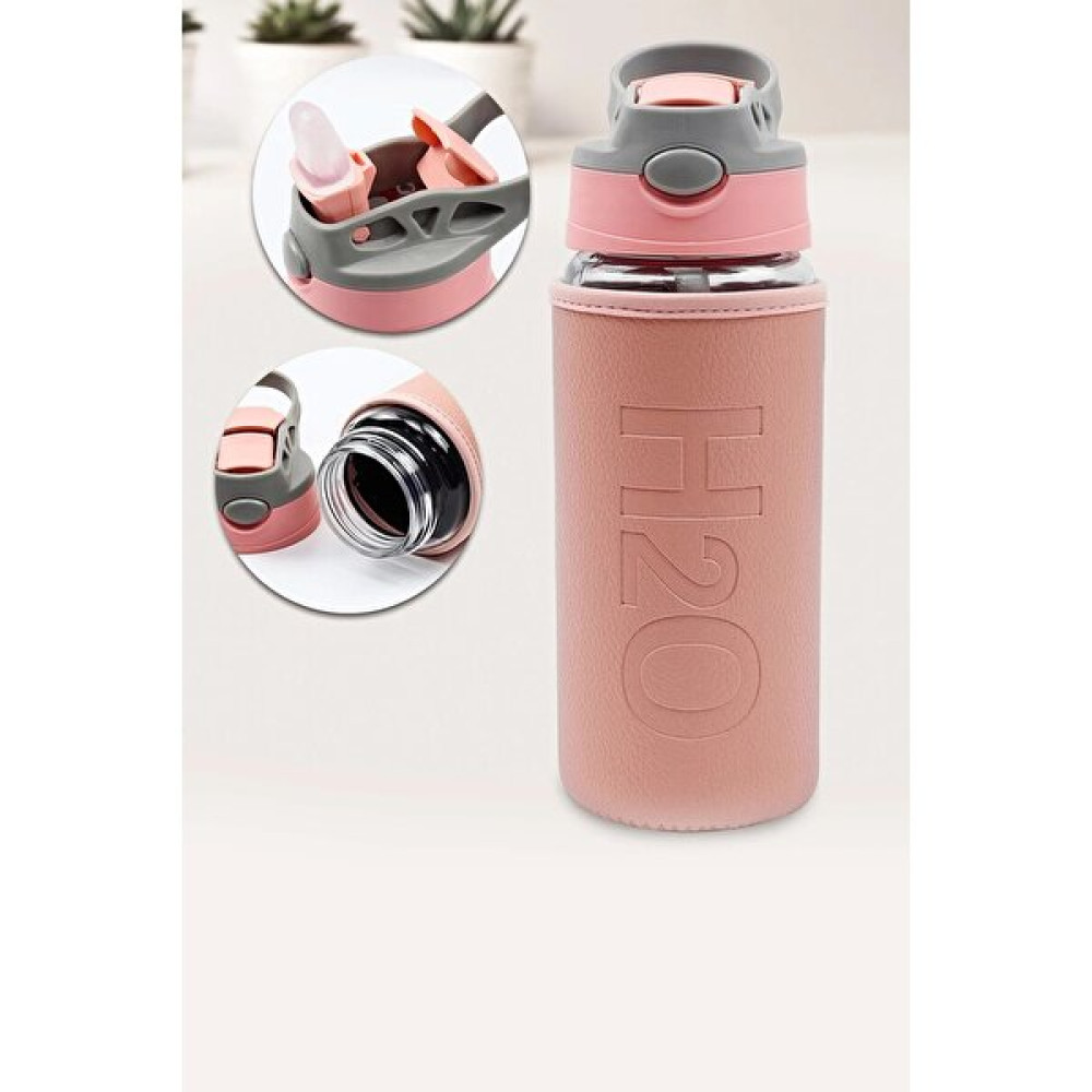 H2o Deri Kılıflı Pipetli Cam Matara - 500 ML-H2O87152 Pembe Matara Fiyatı