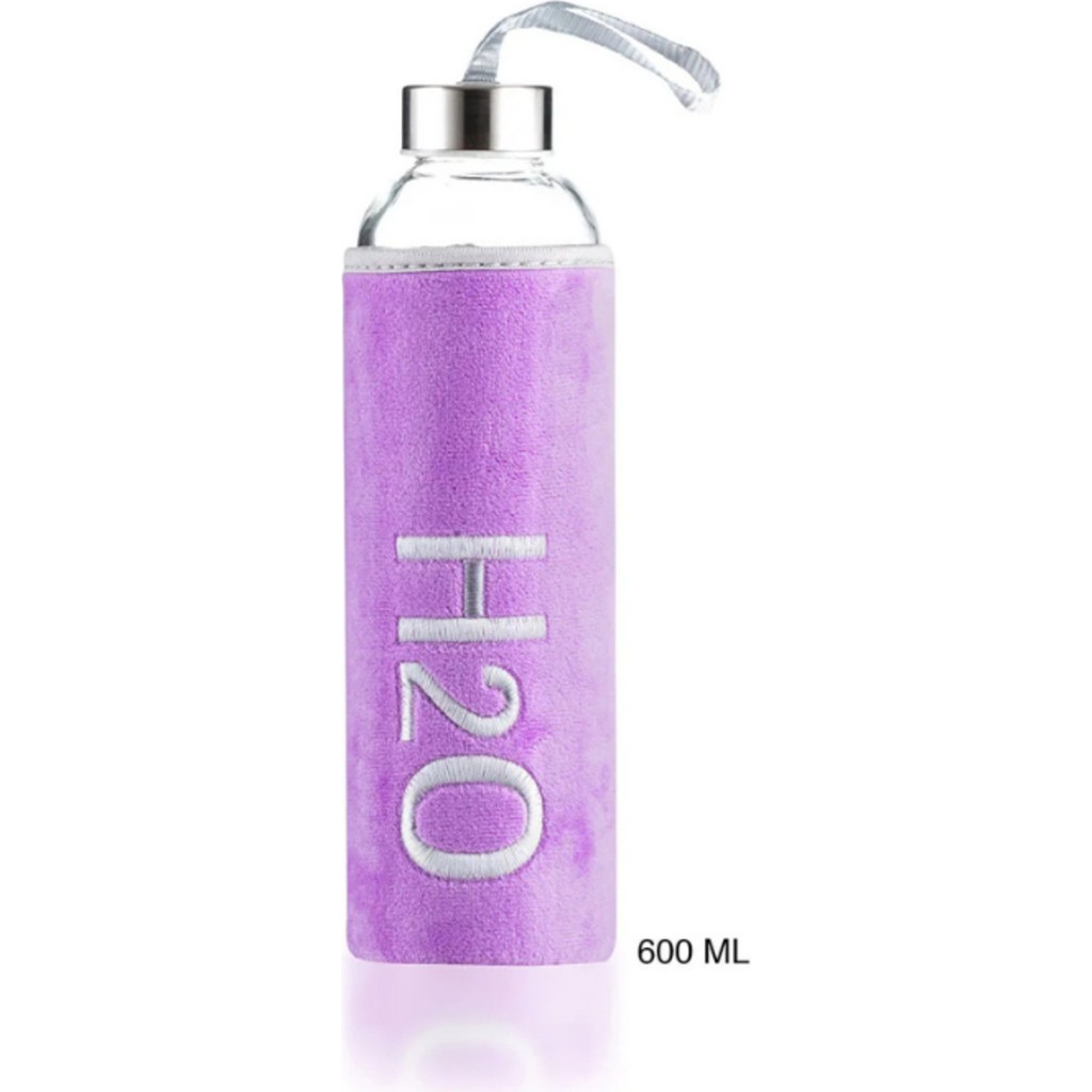H2O Kadife Kılıflı Cam Matara 600 ML - Renk Seçenekli - Mor Suluk Fiyatı