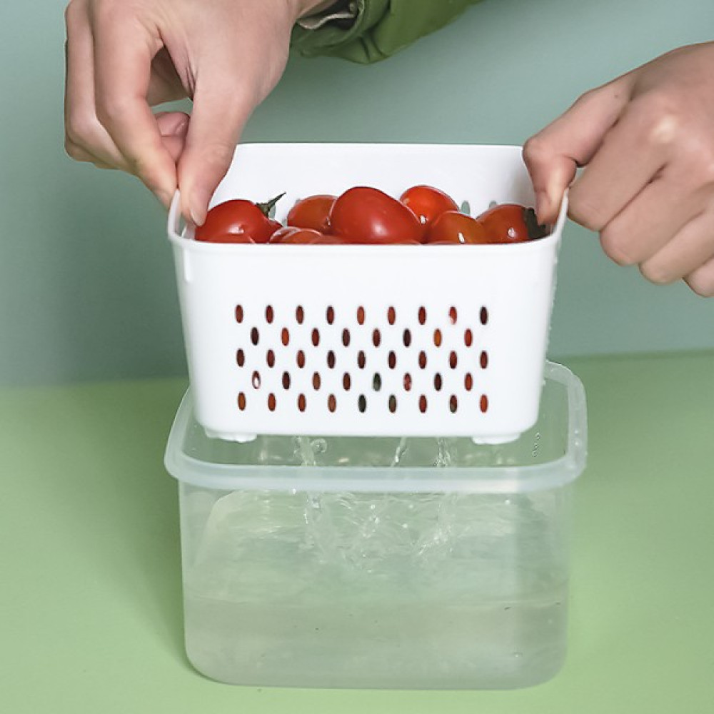 H9 Plastik Çift Katmanlı Boşaltma Sebzelik Buzdolabı Meyve ve Sebze Mühürlü Depolama Sebzelik Kutusu (Yurt Dışından) - Beyaz Saklama Kapları Fiyatı