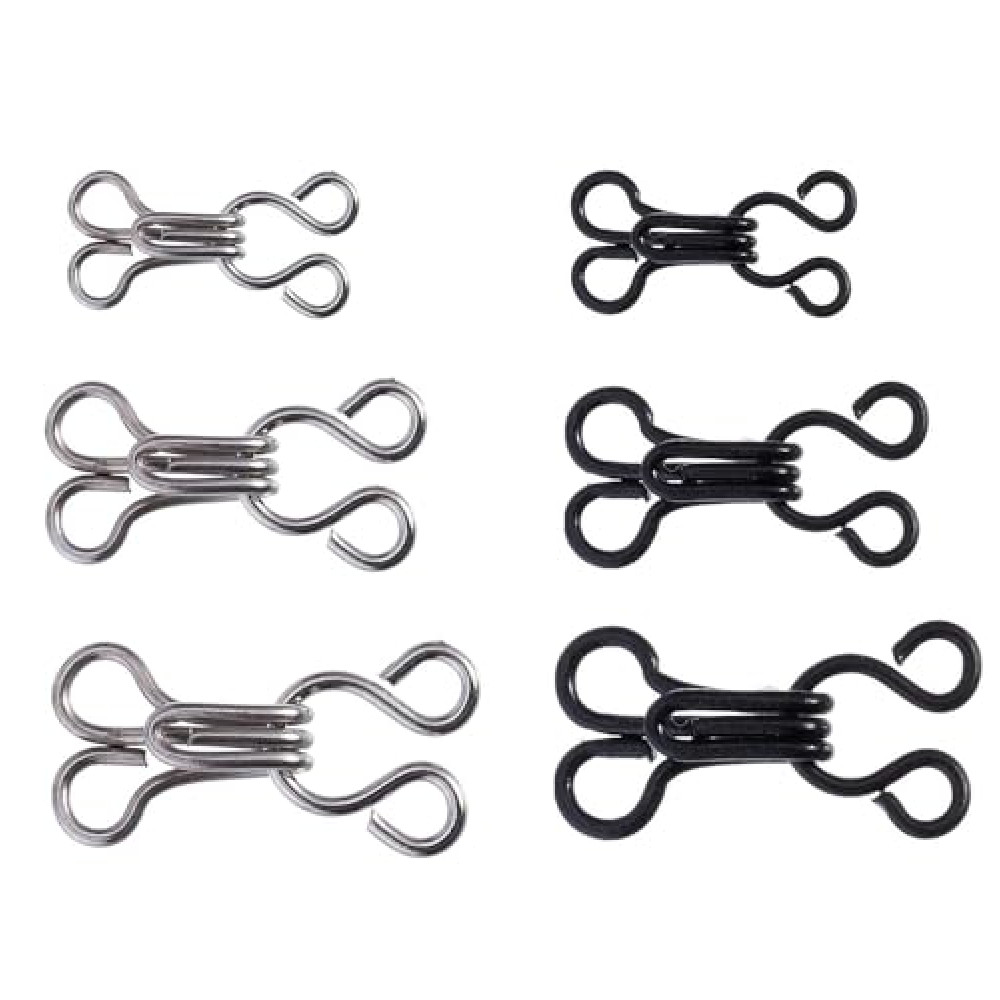 HAALII 60 Set Sewing Hooks and Eyes Closure for Bra Clothing Trousers Skirt DIY Craft, Trousers Skirt Sewing DIY Craft, 3 Sizes, Black and Silver