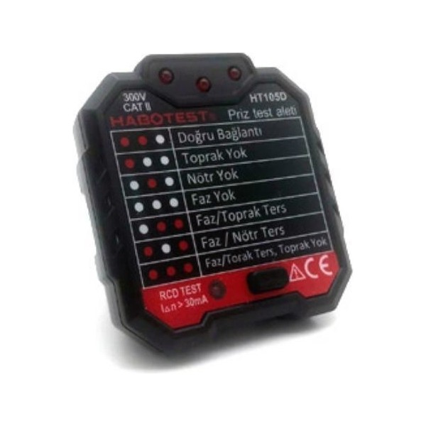 Habotest Ht 105D Priz Test Aleti Kullanım Tipiyle Doğru Bağlantı ve Toprak Kontrolü İçin Etkili Diğer Fiyatı