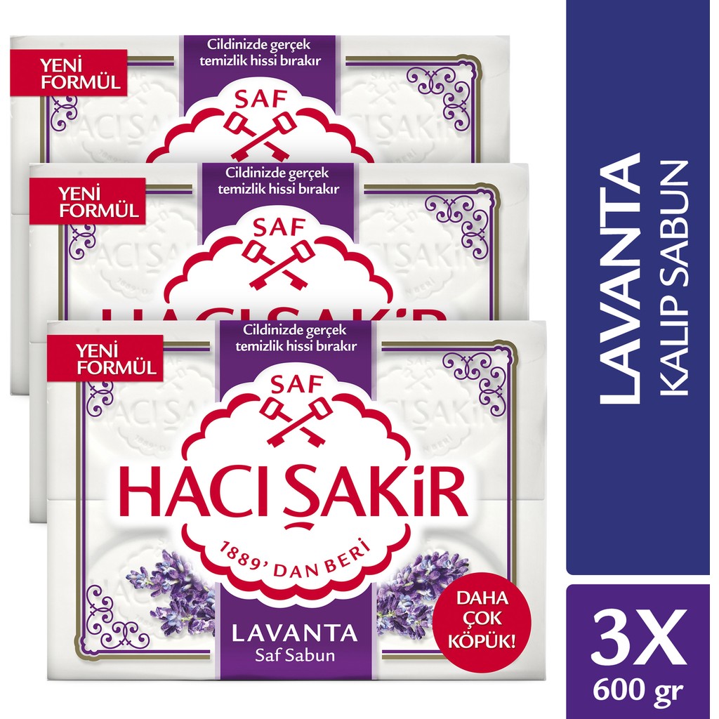 Hacı Şakir Doğal Lavanta Kokulu Kalıp Sabun 3'lü Paket 600 gr Zengin Köpüklü Saf Formül Sabunlar Fiyatı