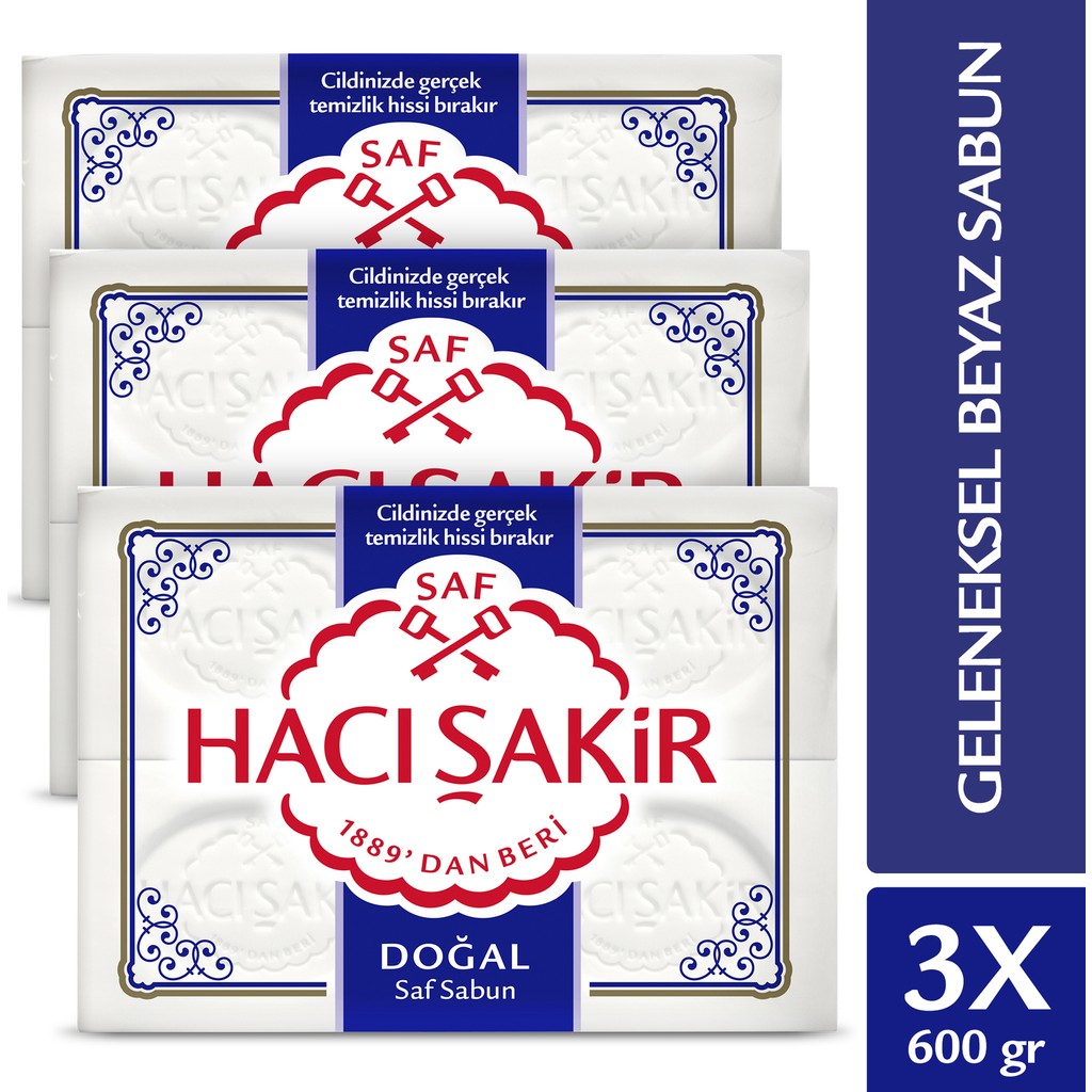 Hacı Şakir Doğal Saf Beyaz Banyo Sabunu 3'lü Paket 600 gr Geleneksel Formül Ferahlatıcı Sabunlar Fiyatı
