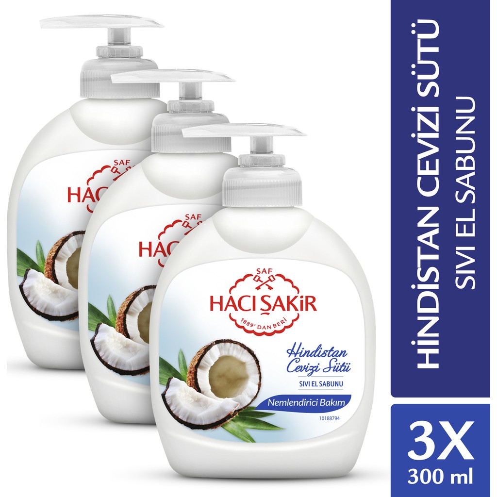Hacı Şakir Hindistan Cevizi Sütü Nemlendirici Bakım Sıvı El Sabunu 3 x 300 ml Sabunlar Fiyatı