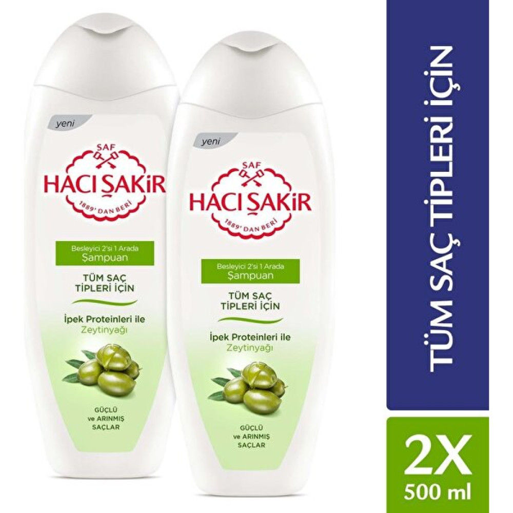 Hacı Şakir Tüm Saç Tipleri Için Zeytinyağı Besleyici 2'Si 1 Arada Şampuan 500 Ml X2 Adet Şampuan ve Saç Kremi Fiyatı