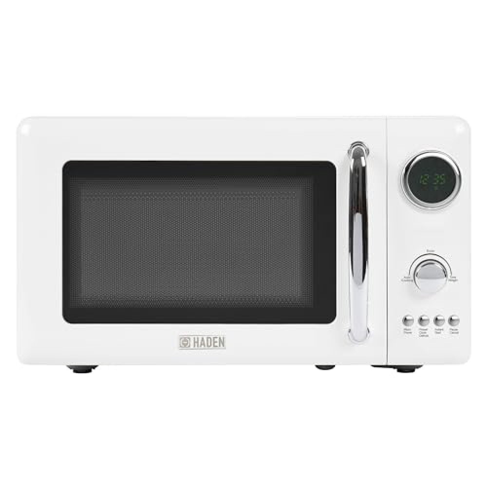 Haden 700 Watt 0.7 Cubic Foot Microwave Oven with Digital Controls, Defrost, and Instant Start Countertop Small Appliance, Ivory/Chrome