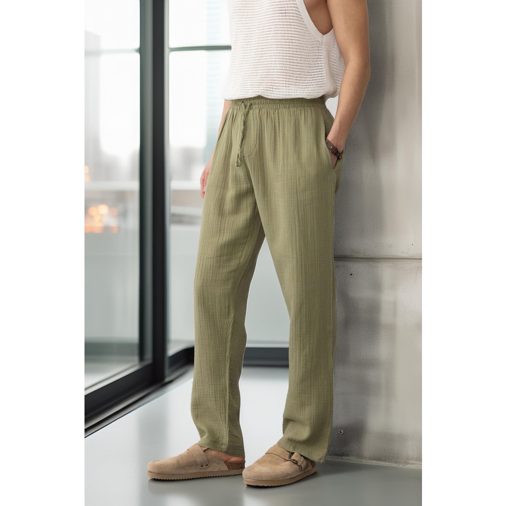 Hafif ve Rahat Müslin Baggy Erkek Pantolon - Haki Erkek Pantolon Fiyatı