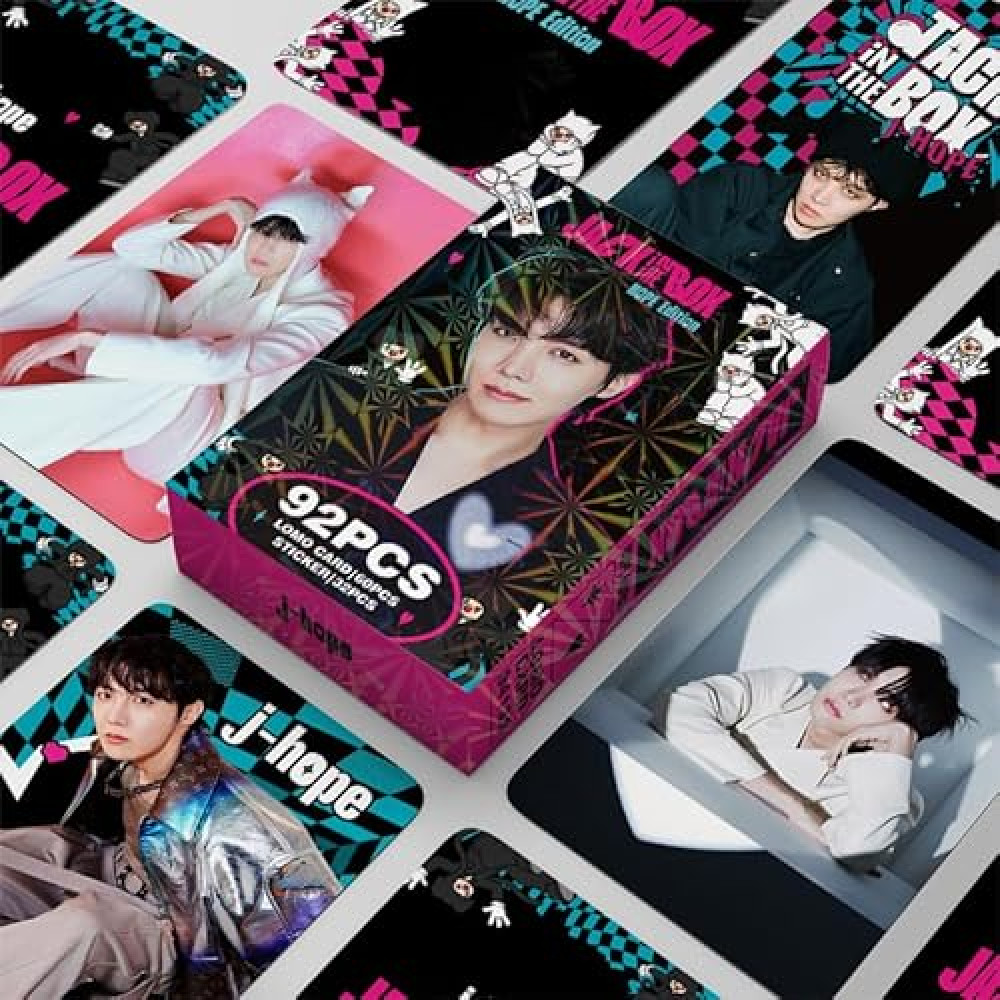 haianallo Kpop Star Merch 92 PCS BTS JHOPE Personal Album Peripheral Small Card Double-Sided LOMO Cards, 60 PCS Photocards and 32 PCS Music Stickers