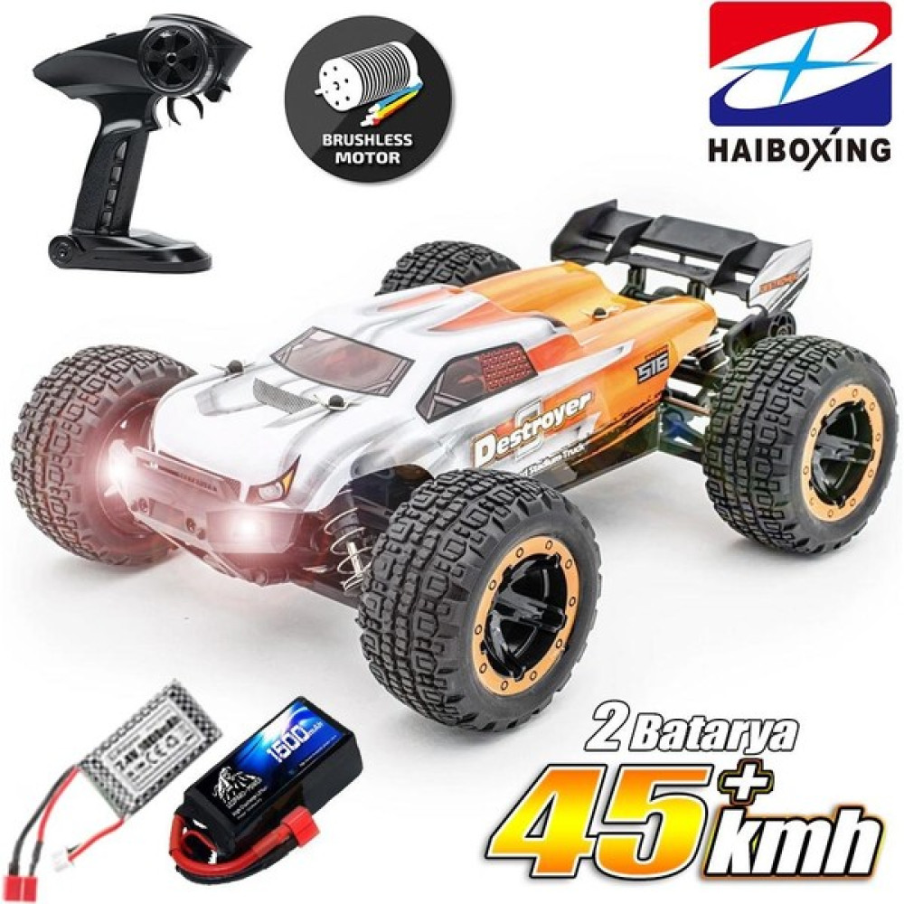 HAIBOXING 1/16 Destroyer 45KM+ Sürat Uzaktan Kumandalı Model RC Model Araba RTR Elektrikli 4WD Brushless Fırçasız Truggy Truck (Turuncu) + 1500 mAh 7.4V 2S 30C Lipo Batarya - Siyah Oto Boyaları Fiyatı