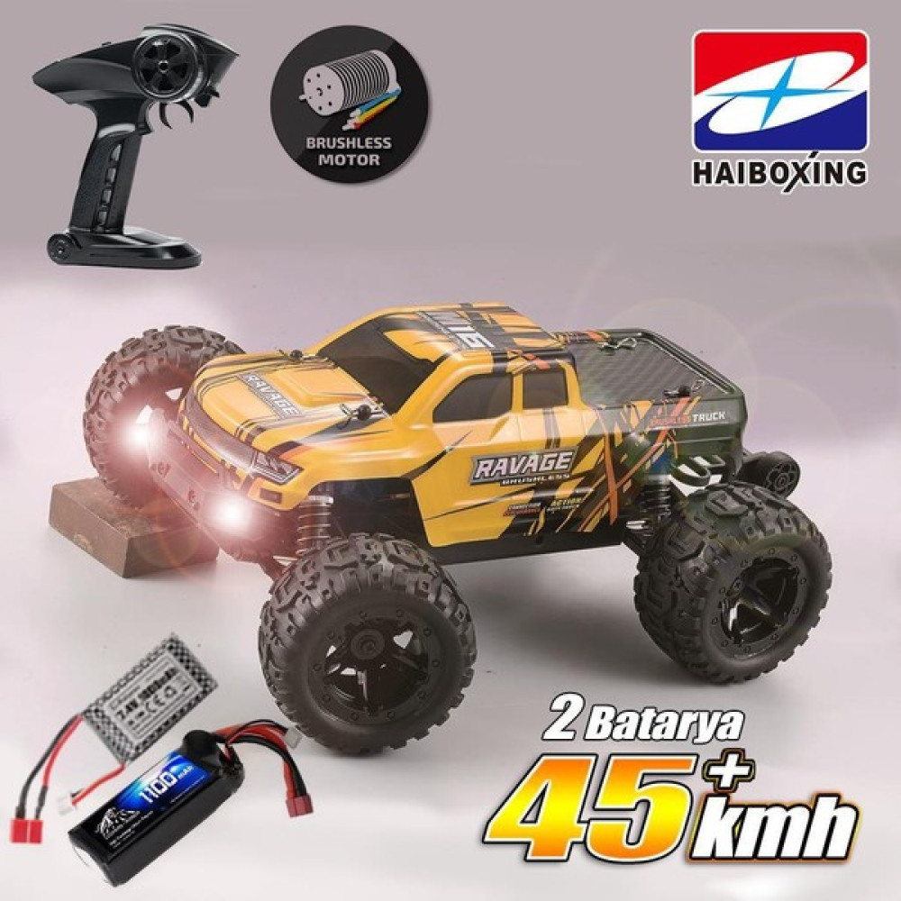 HAIBOXING 1/16TH Scale 4WD Brushless Truck Uzaktan Kumandalı Araba Rtr (Sarı) + 1100 mAh 7.4V 2S 30C Lipo Batarya RC Araçlar ve Aksesuarları Fiyatı