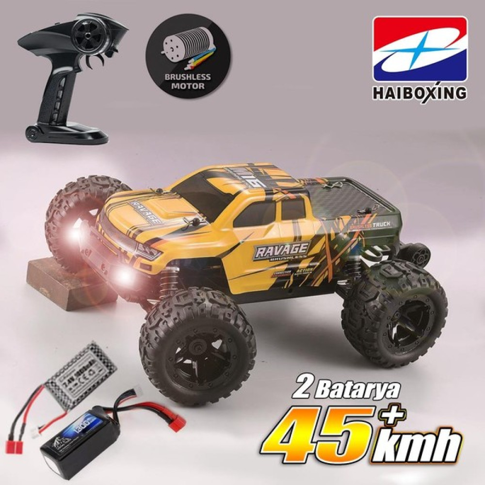 HAIBOXING 1/16TH Scale 4WD Brushless Truck Uzaktan Kumandalı Araba Rtr (Sarı) + 1300 Mah 7.4V 2s 30C Lipo Batarya RC Araçlar ve Aksesuarları Fiyatı